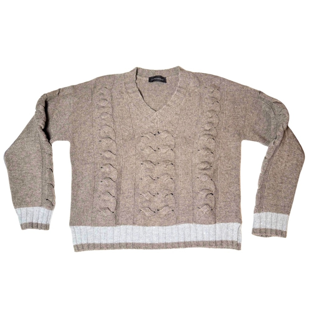 Lorena Antoniazzi | Cable Knit V-Neck Sweater | Taupe | 38 | NWOT - Picture 6 of 12